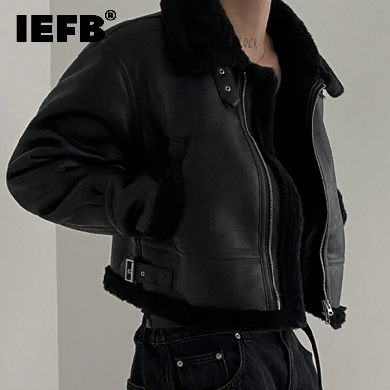 IEFB Mens Leather Cotton Coat Winter Korean Loose Sheepskin Suede Motorcycle Pu Paddle Jacket Trend Mens Style 9C3184 240823