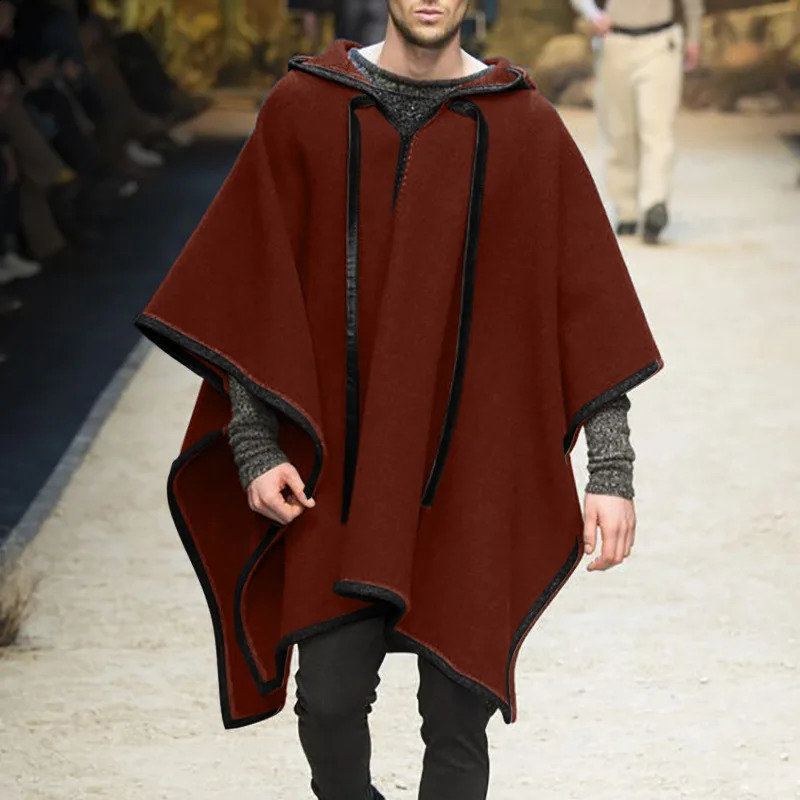 2024 Retro Mens Raincoat Super Large Cap Irregular Shawl Fashionable Punk Mens Coat Wool Blended Pulling Flower 240823