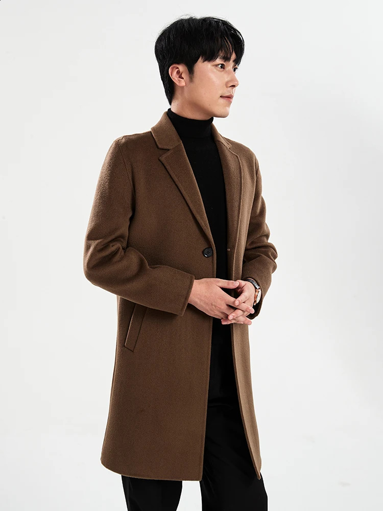 2024 Autumn and Winter DoubleFaced Woolen Goods Mens Overcoat Youth Korean SlimFit Long Handmade 100 Wool Coat 240823