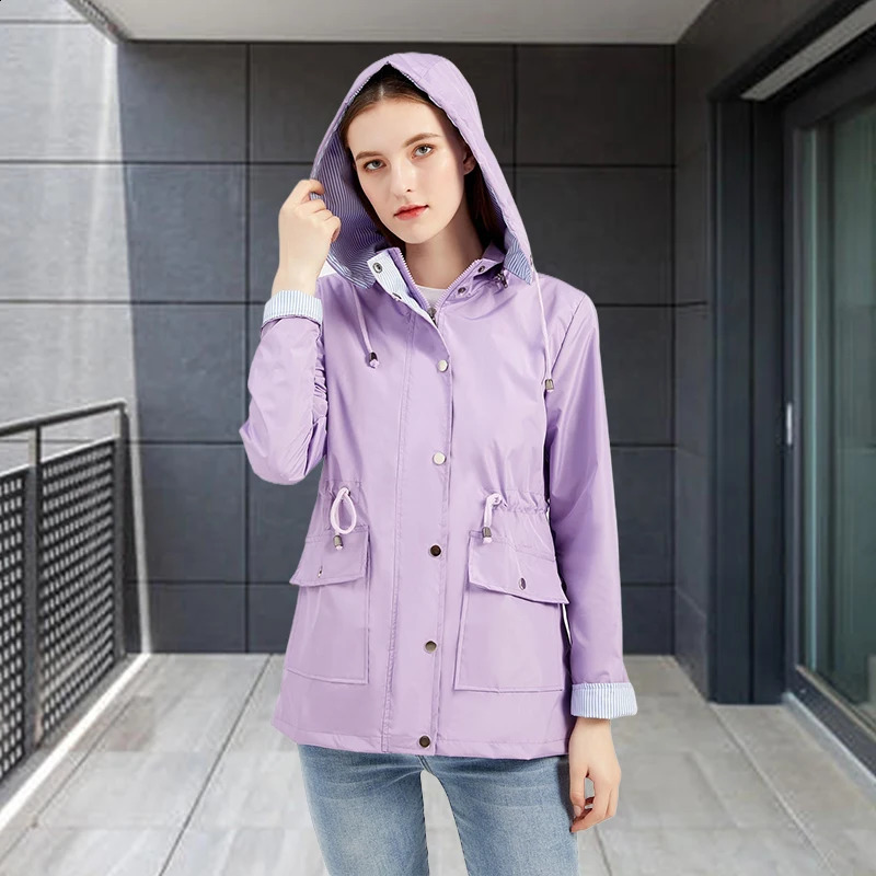 Hooded Trench Coat Womens Jacket Windproof Jacket Autumn Winter Jacket Solid Color Top Zipper Dragging Hiking Womens Clothing 240824