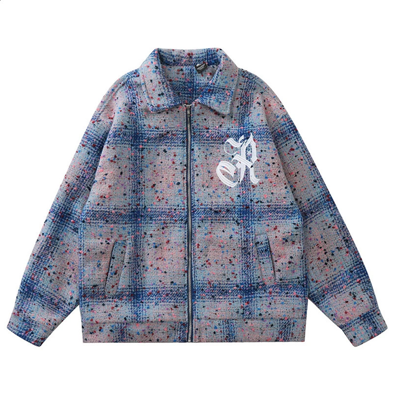 Autumn Casual Turn-Down Collar Jacket Spring Mens Outwear Patterned Dot Print Zipper Coat Youth Streetwear Oversize Top Clothes 240823