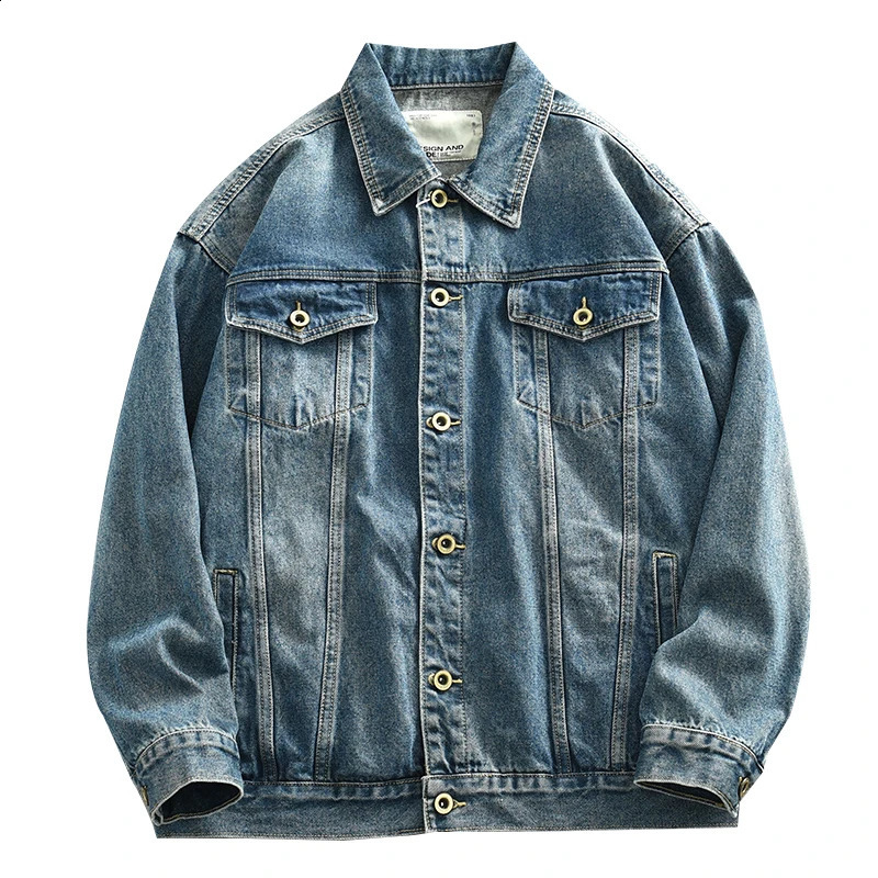 Hipster mens vintage washed tooling plus-size loose denim jacket 240823