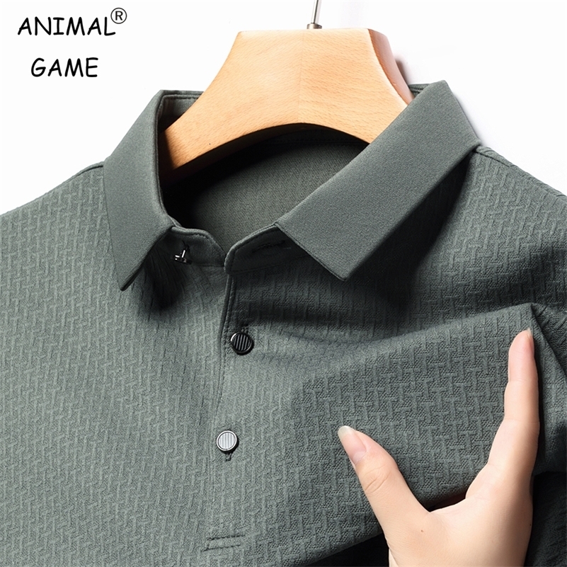 Mens Lopup Hollow Longsleeved Polo Shirt Breathable Business Fashion TShirt Male Golf 4XL y240823