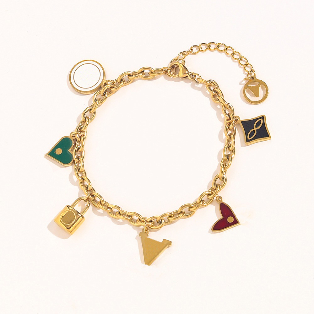 New Fashionable Classic Bracelets Women Bangle Multicolor 18K Gold Plated Faux Pendant Stainless steel Love Gift Wristband Cuff Link Chain Designer