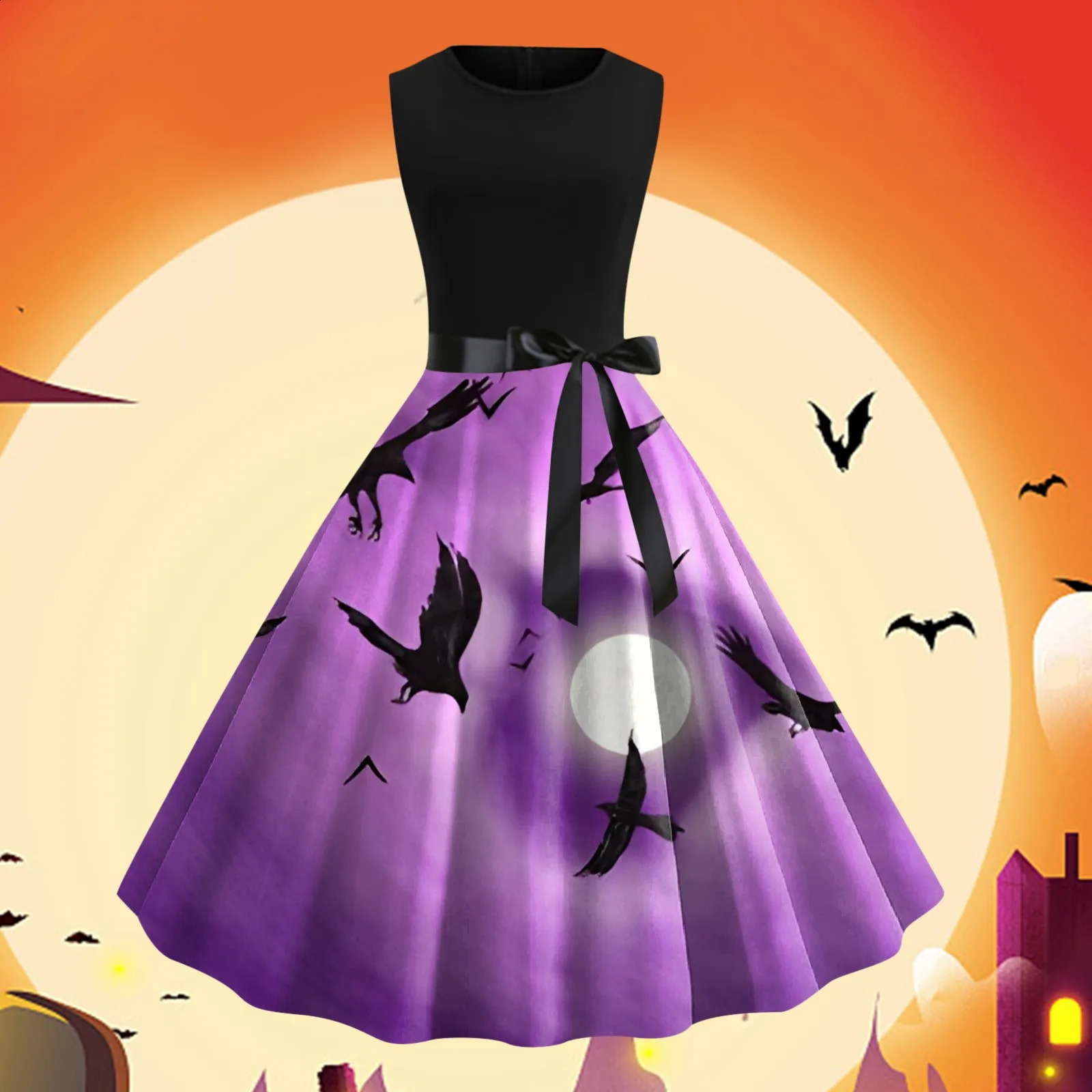 Robes d'Halloween sans bretelles sexy pour femmes vintage gothique drôle Halloween Robes de soirée imprimées une robe gothique de ligne avec cein