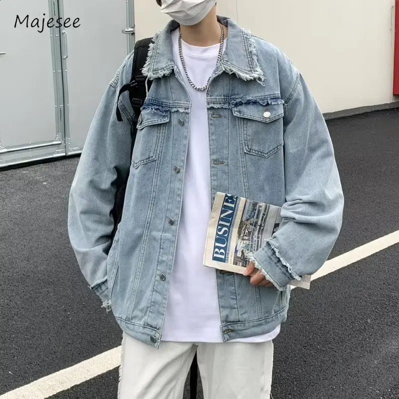 Vestes en denim hommes chic simples manches longues entièrement-match high street automne coréen style vintage mâles vêtements 240823