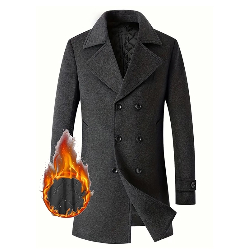 2024 winter crossborder mens woolen coat fashionable doublebreasted lapel midlength clothes y240823