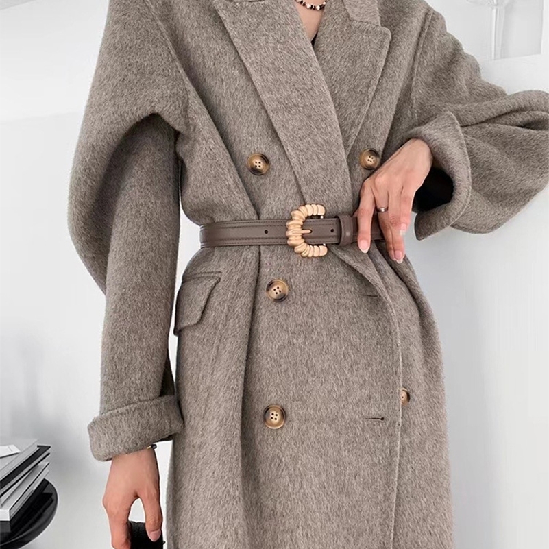 2023 Autumn Women Drouble Breasted Woolen Coat Turn Down Collar Cashmere Winter Clothes Long Coats Tops y240823