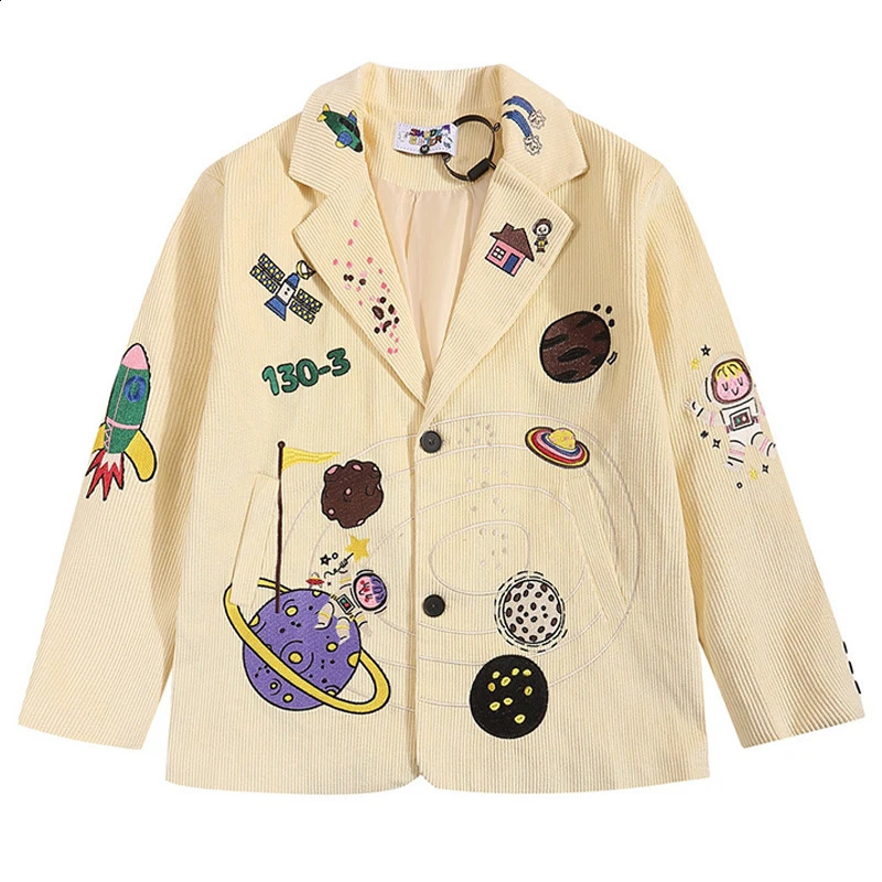 Veste vintage veste hip-hop uniforme de dessins dessinons amusants broderie veste femme couples printemps en velours nordi