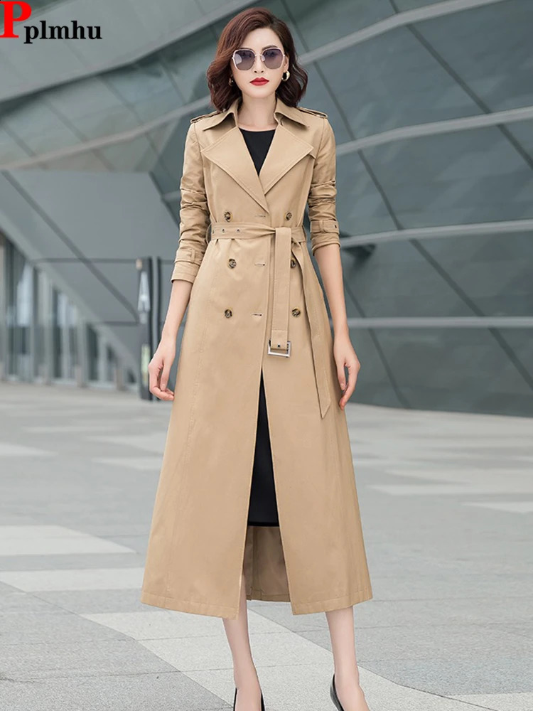 Korean ultra-thin double chest trench coat casual khaki windproof jacket spring 5XL Gabadina streetwear womens Casakas 240824