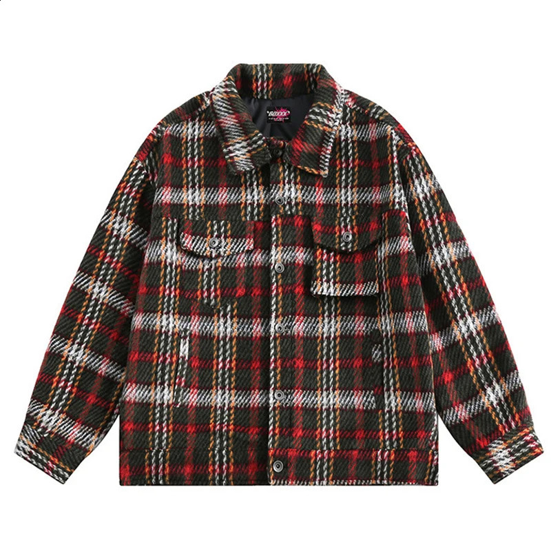 Mens Fashion Plaid Print Work Jacket Spring Autumn Couple Hip-hop Street Lapel Casual Jacket Ins Tops Korean Clothes Streetwear 240823