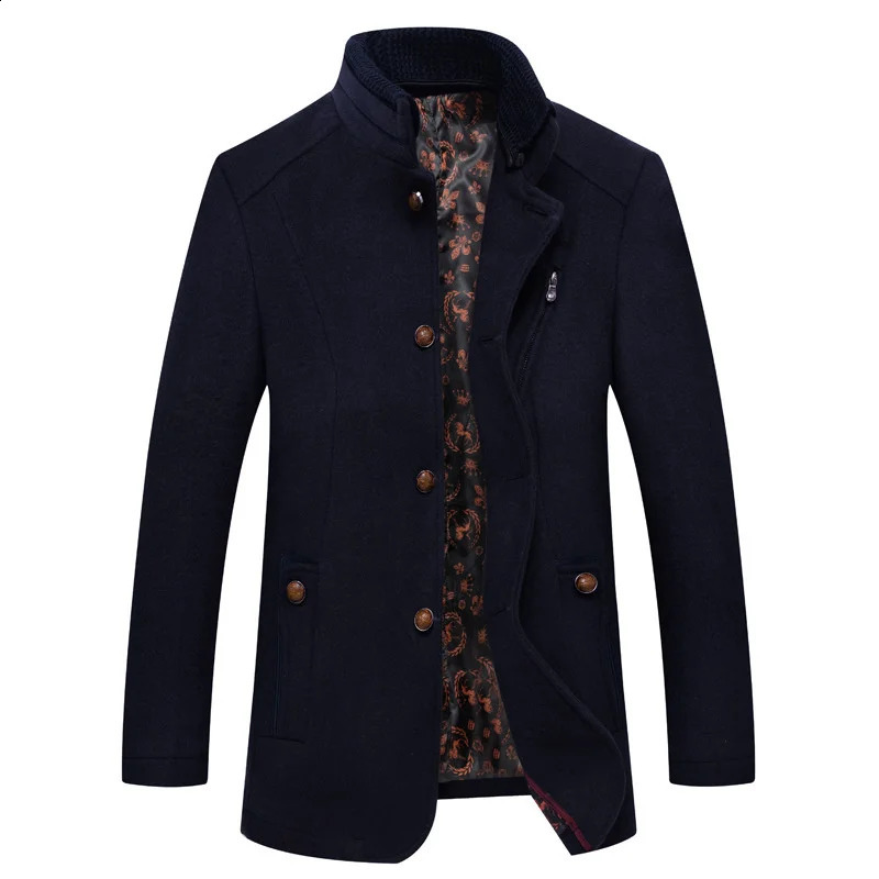 Winter wool jacket Fashionable double neck blended thick mens business warm long sleeved mens trench coat 240823