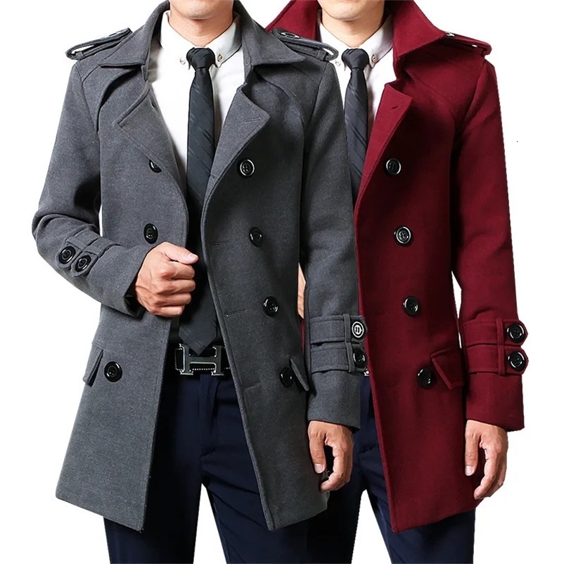 Mens mid length wool coat autumn and winter style wool thickened trendy leisure scene 240823 ww