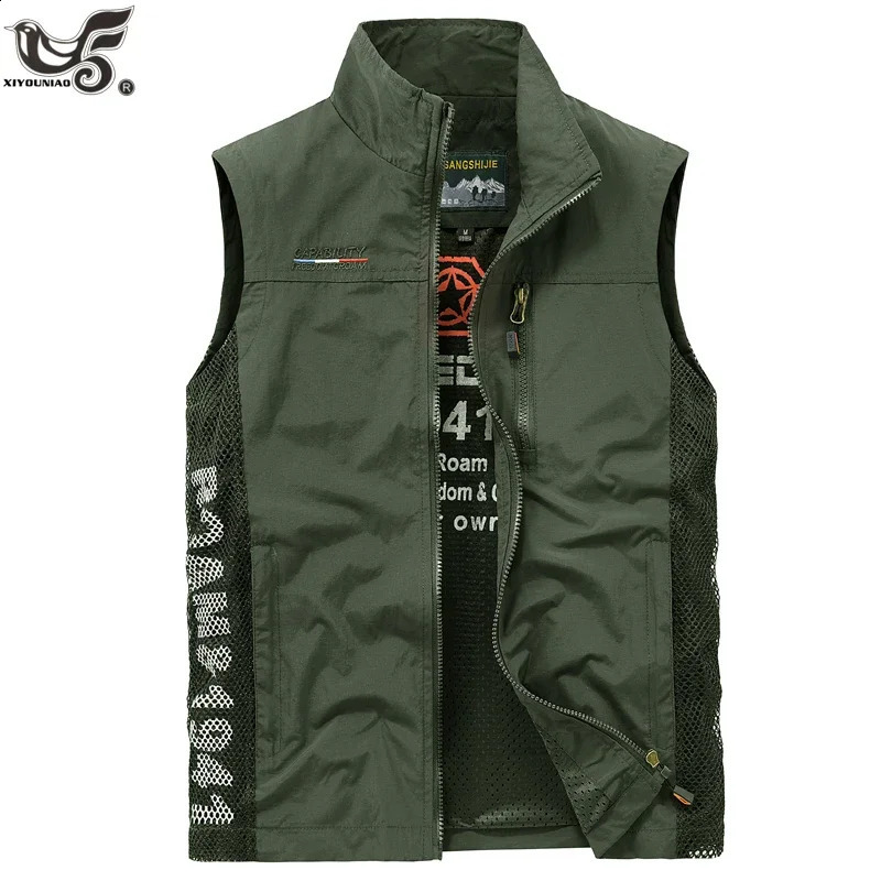 Mens Waistcoat Jacket Vest Summer Breathable Climbing Hiking Fishing Work Sleeveless Fitness Joggers Sports Vests Clothing 240824