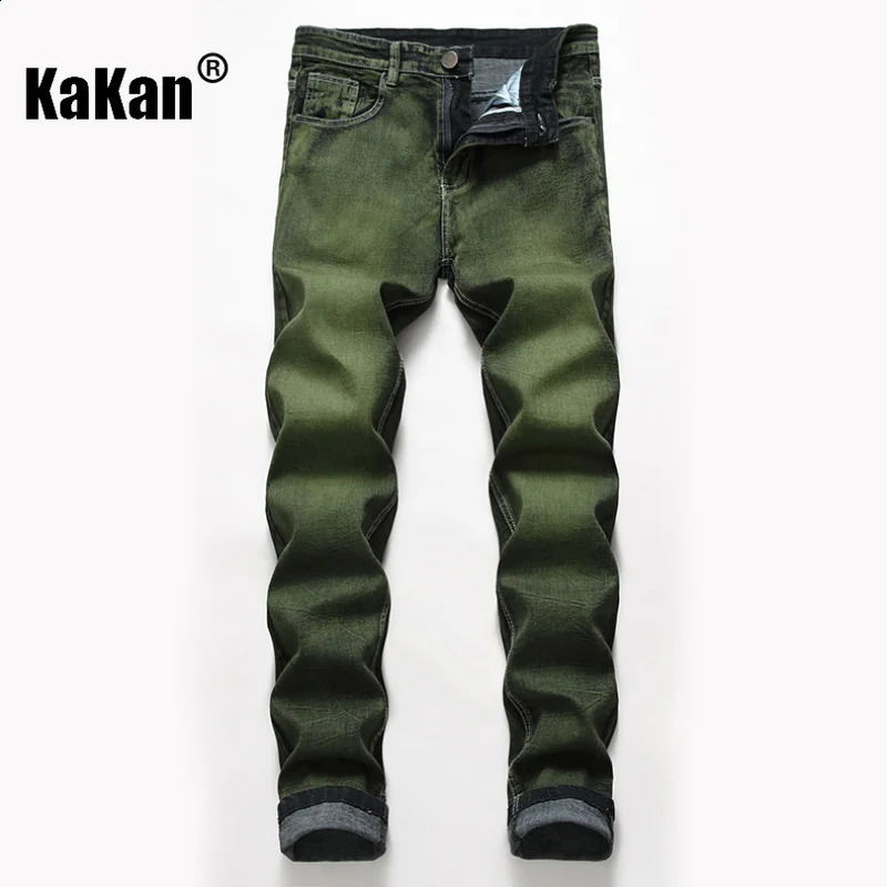 Kakan - European and American elastic jeans mens clothing high street washed old green and black long jeans K36-6671 240823