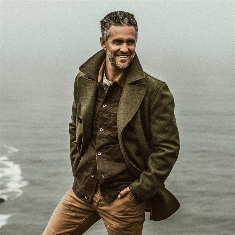 Mens Woolen Coats Fashion Solid Color Winter Warm Jacket Long Sleeve Lapel Coat Casual Overcoat Plus Size Clothing 240823