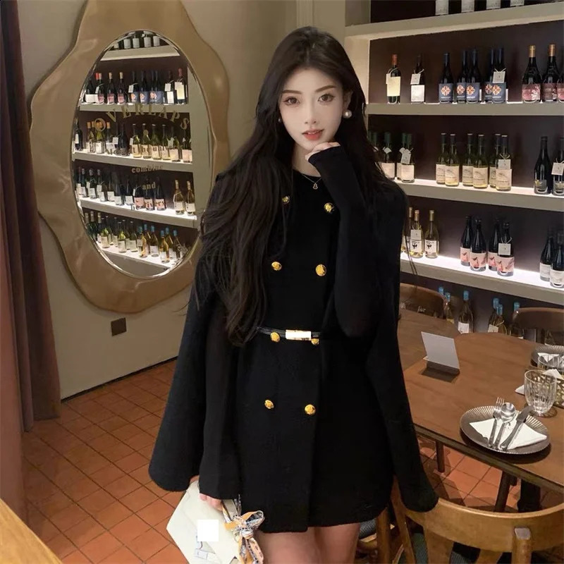 Womens top casual autumn and winter coat wool jacket womens Korean loose and fashionable medium long wool coat 240824