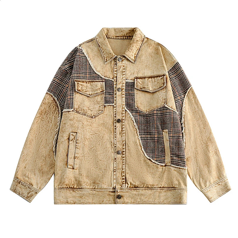 Men Streetwear Vintage Denim Jacket Ripped Patchwork Hip Hop Harajuku Jackets Jeans Retro Washed Bomber Jacket Coat Cotton 240823