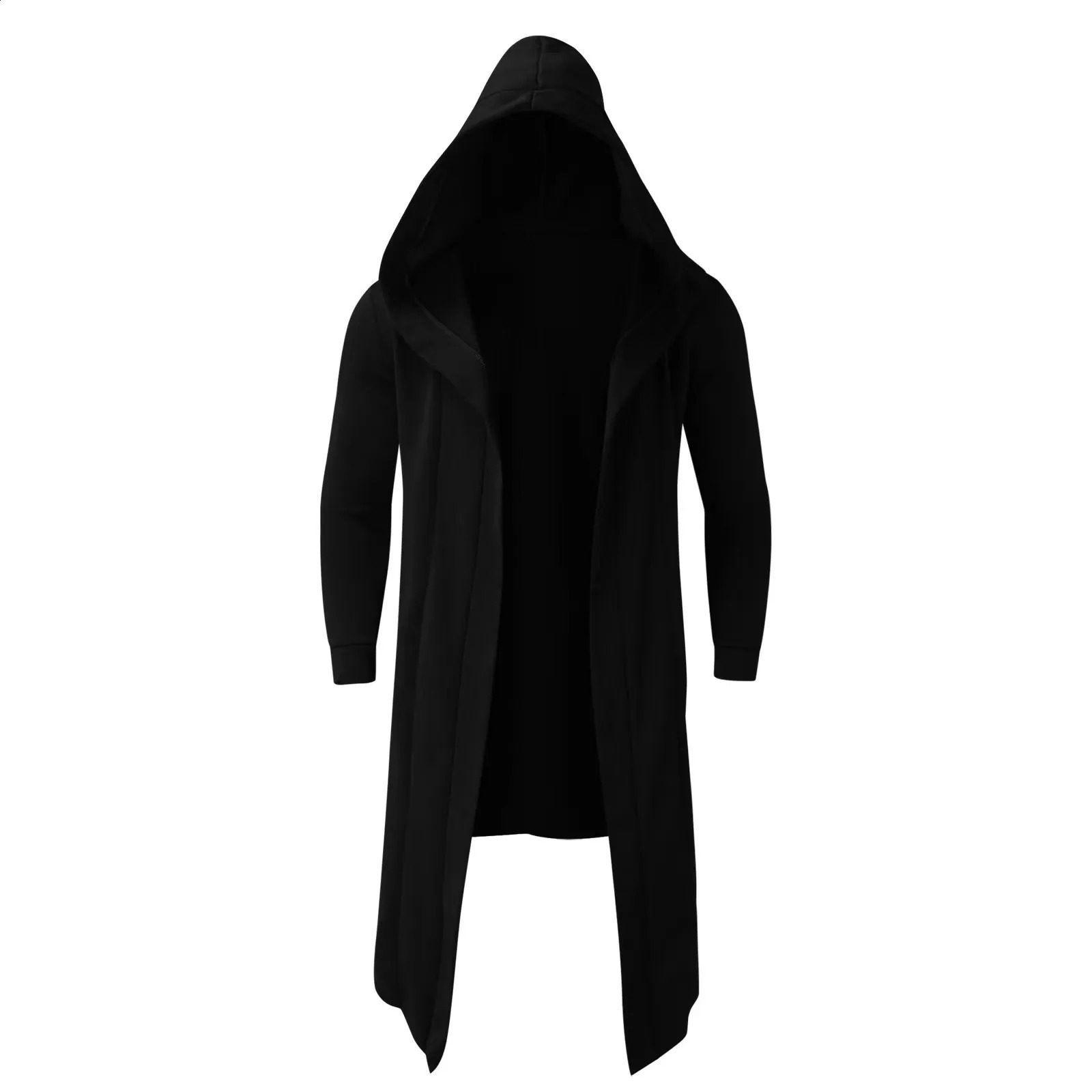 Fashionable mens hooded raincoat loose clothing autumn and winter medium long solid punk long sleeved thick coat warm open collar mens coat 240823