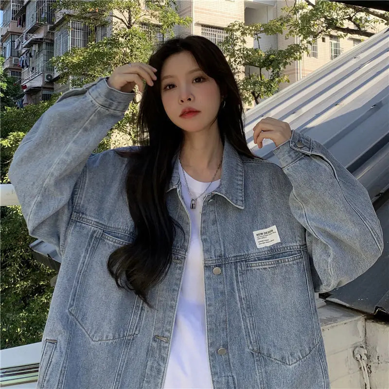 Womens Denim Jacket Womens Spring and Autumn Season Coat Retro Loose Denim Womens Coat Fashion Womens Coat 240823