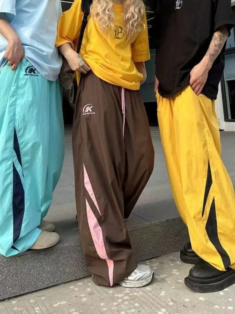 American-Style Casual Sports Pants Summer Quick-Drying Womens Loose Straight Cargo Pants Stitching Tied Sports Pants 240824