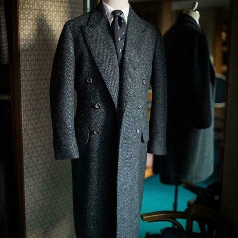 Mens suit herringbone coat thick wool winter formal casual jacket tailcoat party suit handsome jacket 240823