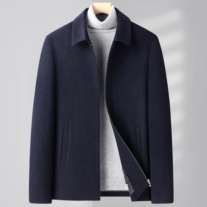 2024 Mens Medium to Long Length UK Fashion Business Reversible Trend Casual Solid Wool Jacket with 100% Wool Lining Underlining 240823
