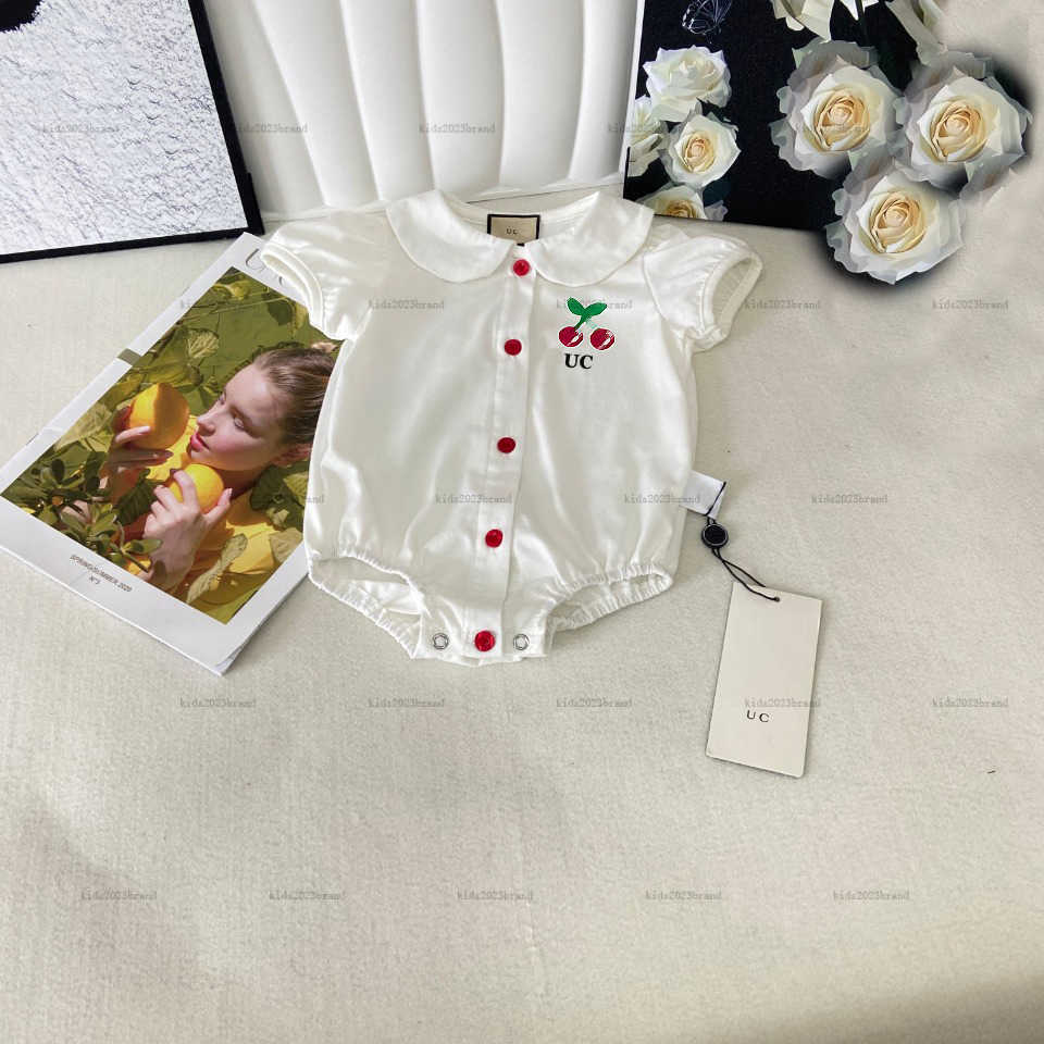 New newborn jumpsuits Red button toddler clothing Size 59-73 CM designer baby Crawling suit Short sleeved infant bodysuit-image-1014366451