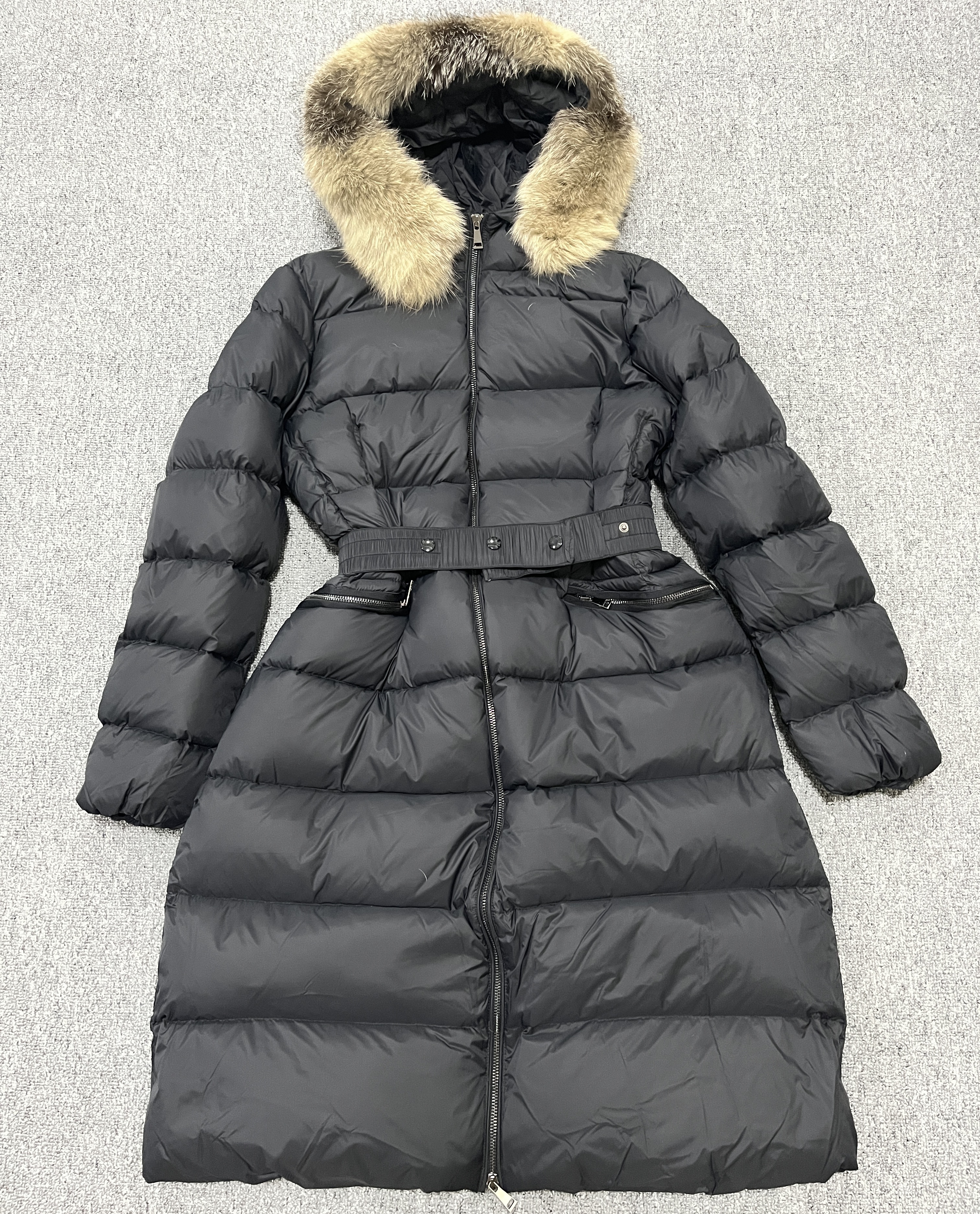 Womens Black Down Puffer Jacket with Removable Hood Parkas Designer Nylon Winter Coat