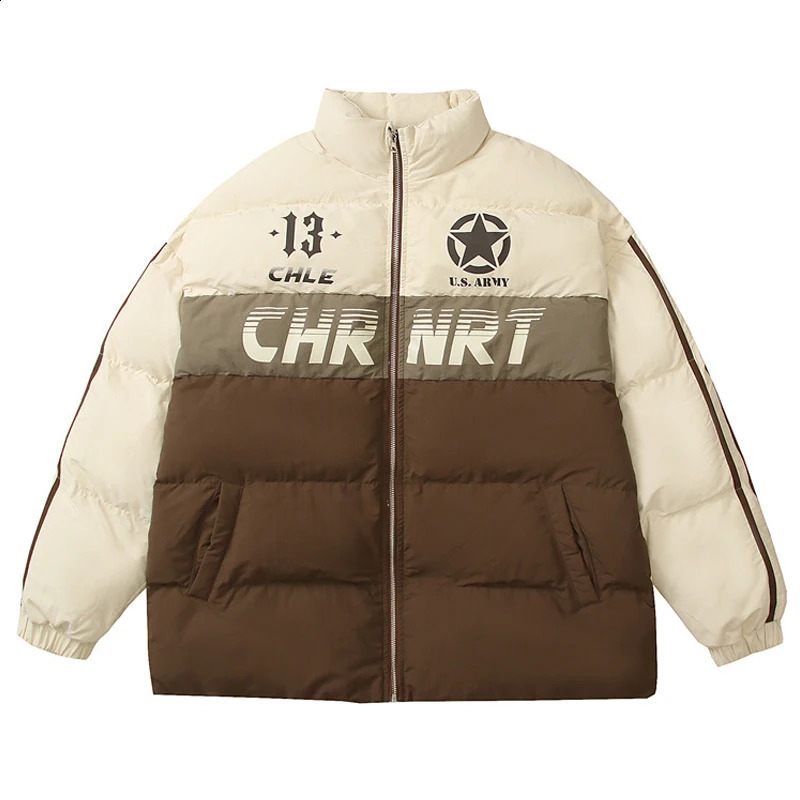 Oversize Padded Bomber Jacket Mens Hip Hop Streetwear Patchwork Parkas Cotton Winter Harajuku Down Jackets Coats Outwear Unisex 240823