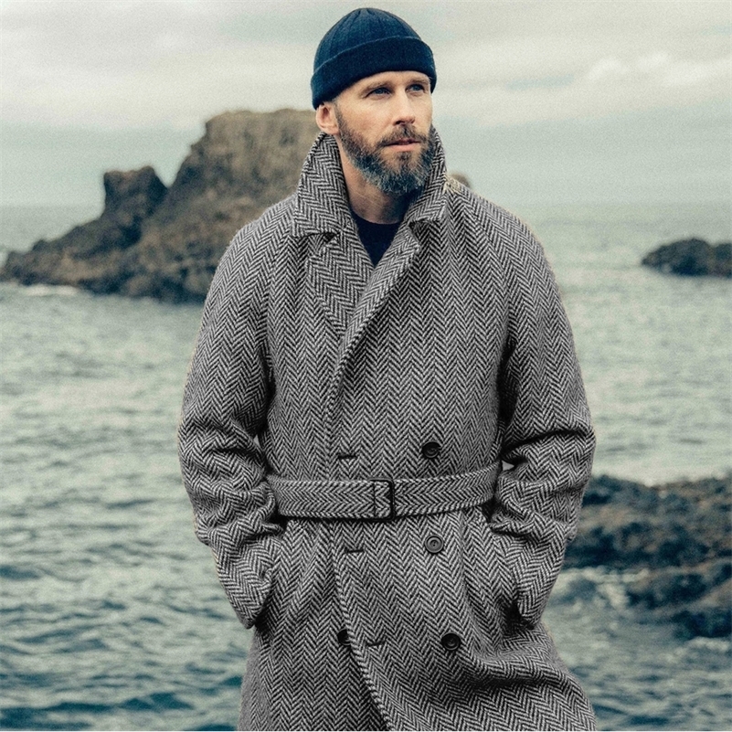 Mens British style subcoat autumn and winter midlength woolen doublebreasted quilted thickened mens warm coat y240823