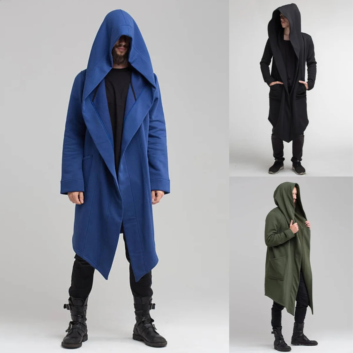autumn and winter mens open top jacket long open top coat hooded mens sportswear 240823