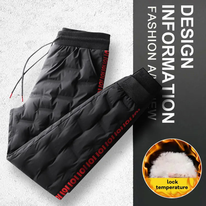 DIHOPE Velvet Thickened Trousers Winter Down Pants Thickened Warm Pants for Autumn Winter Elastic Waist Drawstring Windproof 240824