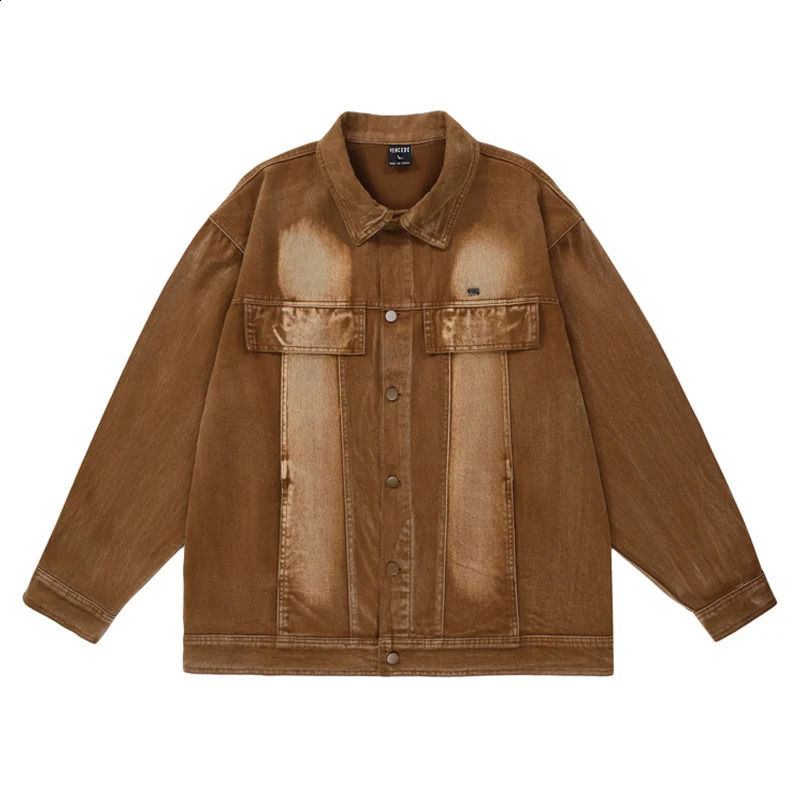 Men Winter Japanese Streetwear Jean Jacket Mens Vintage Washed Gradient Denim Jacket Couple Tooling Oversized Windbreaker 240823
