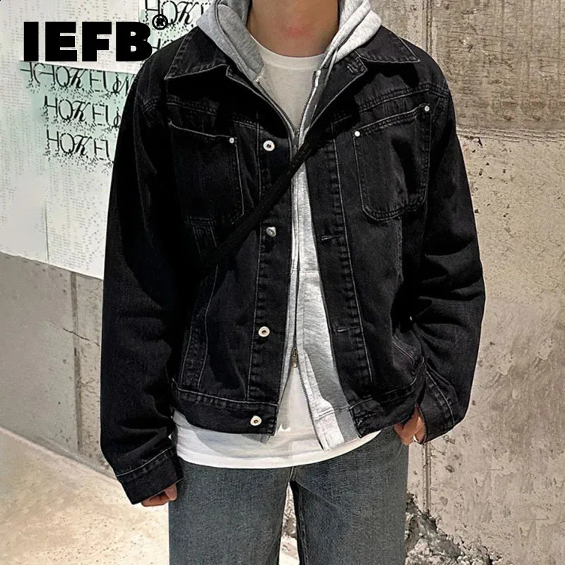 Iefb revers en denim veste hommes printemps été lâche de style coréen tendance simple poitrine masculine masculine couleurs de couleur unie 9c501