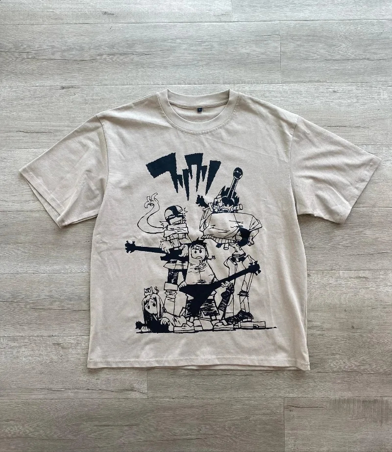 Street Trend Hip Hop Cartoon Anime Alphabet Print T-shirt Men Y2k Summer Goth Harajuku Vintage Couple Casual Oversized Shirt 240823