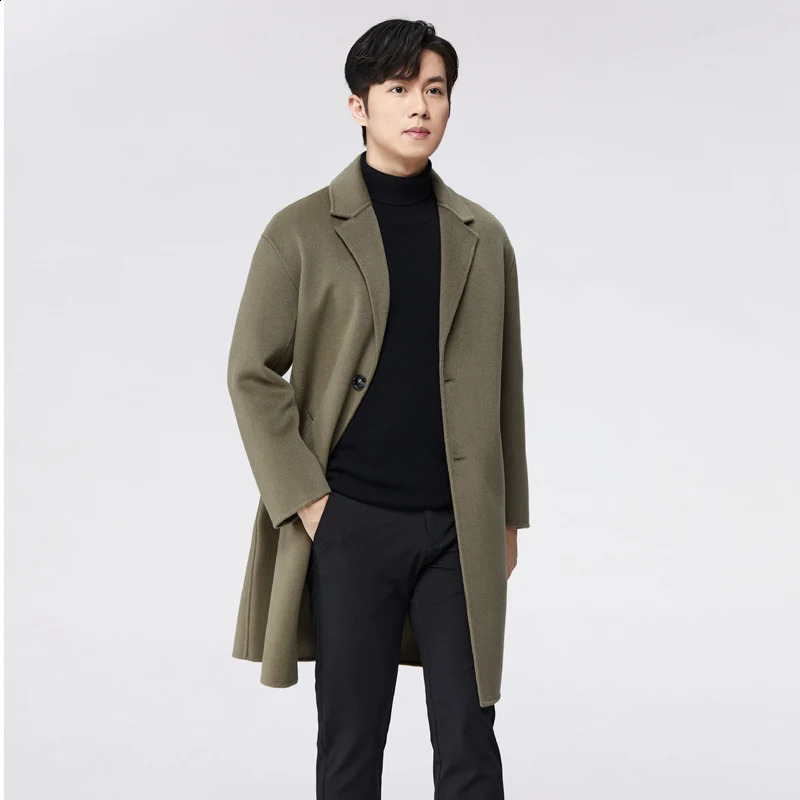 Mens mid length jacket made of 100% reversible wool high-end business windproof machine large MMM 240823