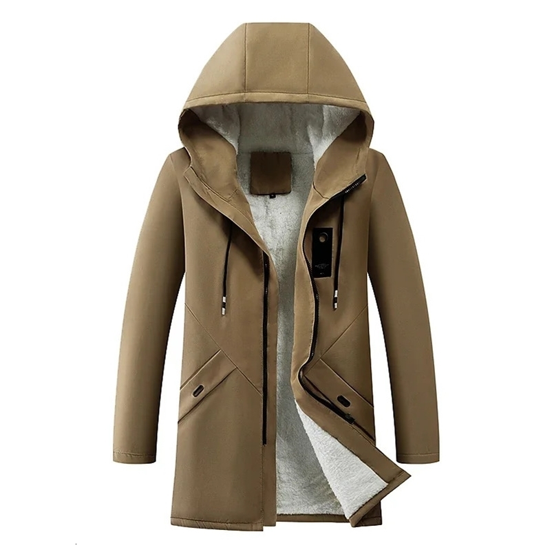 Autumn and winter Korean mens cardigan wool sweater mid length trench coat mens hooded solid jacket casual windproof mens 8929 240823 ww