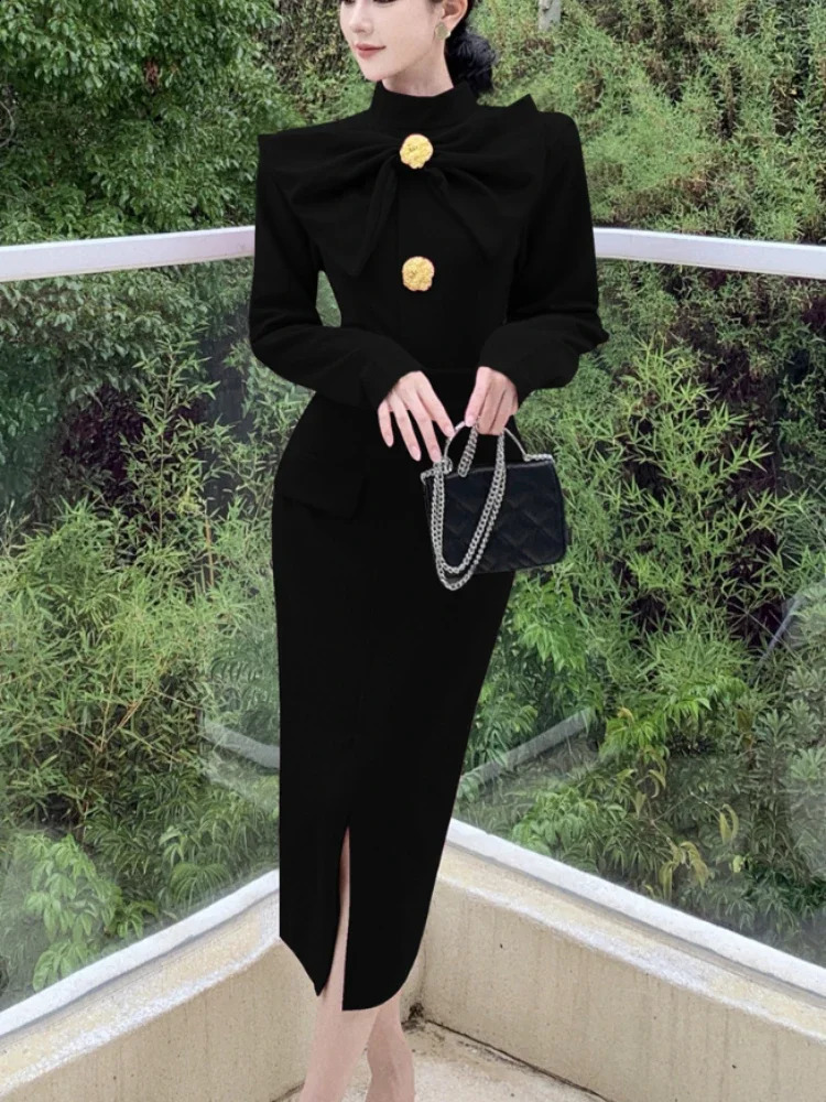 Winter French retro elegant dress womens button ultra-thin retro short party dress womens Korean fashion chic clothing 240824