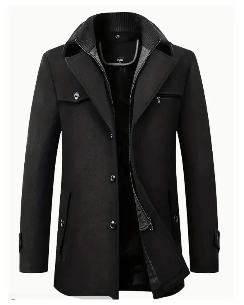 Mens wool jacket winter and autumn medium to long windproof wool jacket casual thick and slim fit business jacket mens jacket trench jacket 240823