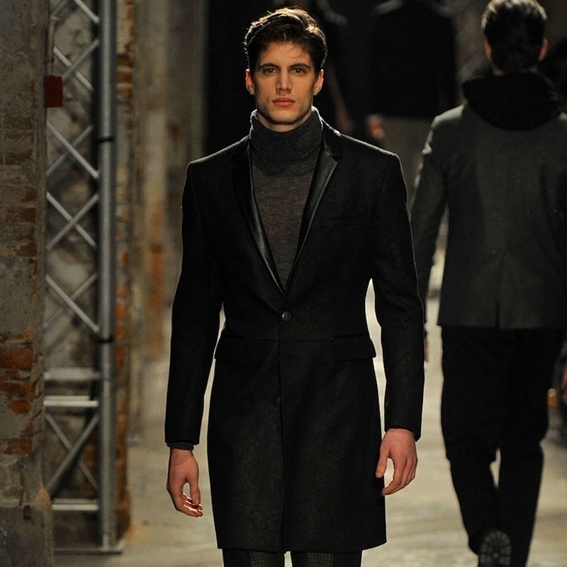 Mens mid length coat autumn and winter high-end running sheepskin collar slim fit wool coat 240823