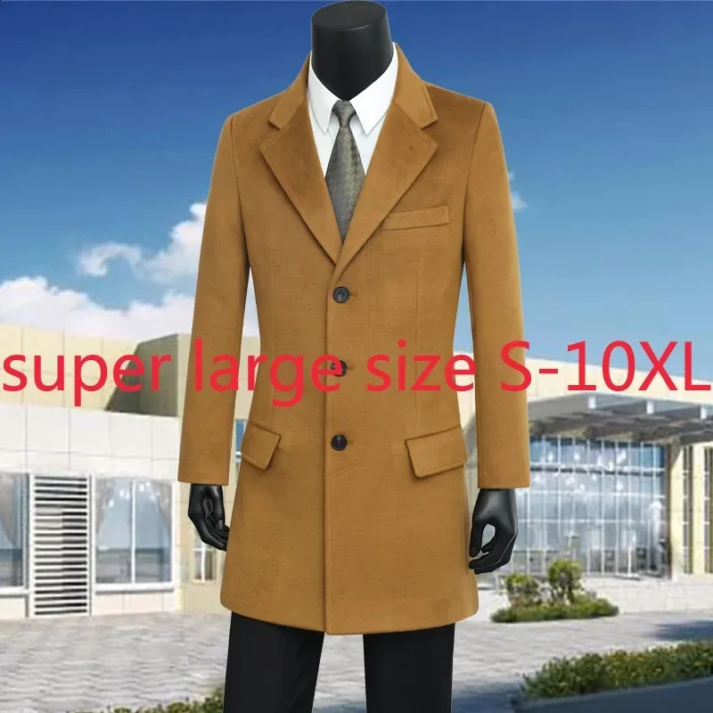 mens high-quality Suepr large mens wool coat winter youth set collar casual single chest thick plus size S-10XL 240823
