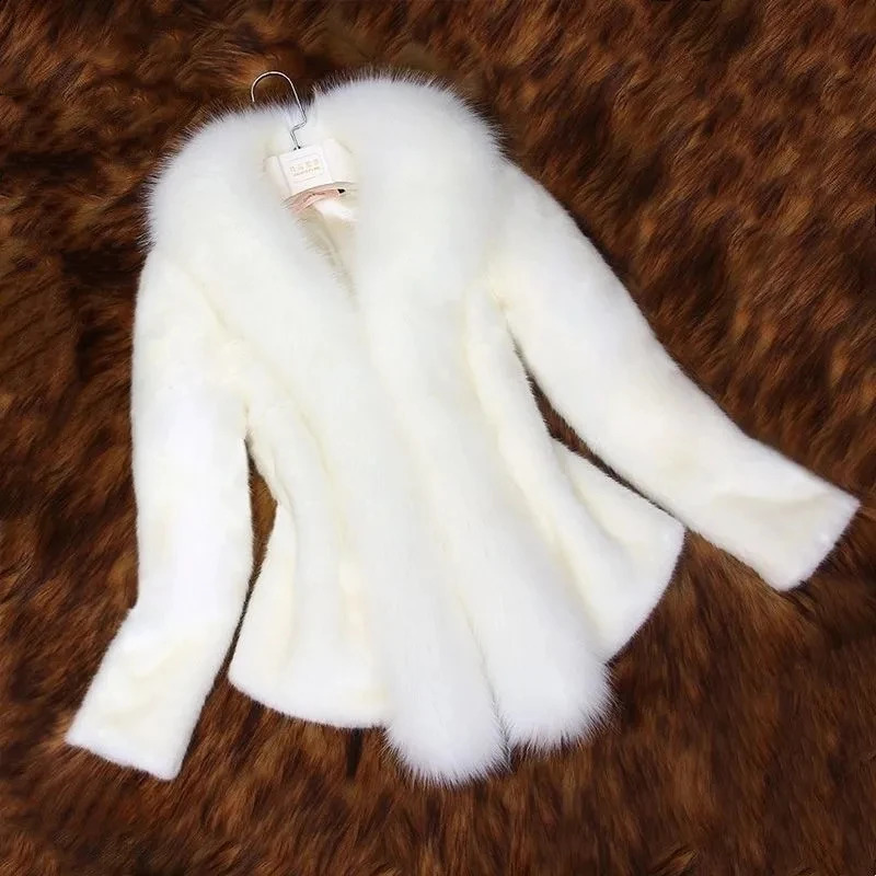White faux fur coat womens short autumn winter imitation fur fox fur collar ultra-thin jacket womens clothing jacket 240823