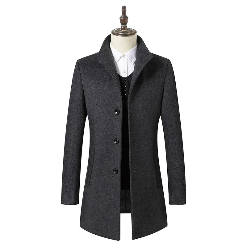 Blended Dustproof Jacket Autumn Mens Business Casual Wool Trench Jacket Flip Collar Long Wool Thick Windproof S-3XL 240823