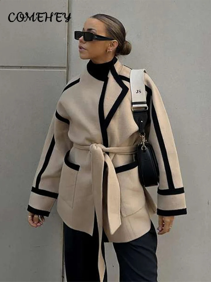 Elegant comparison womens jacket with long sleeved pockets wool jacket 2024 autumn/winter womens clothing 240824