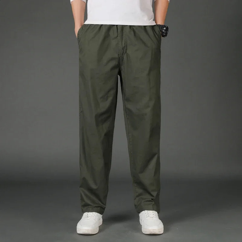 Pantalon pour hommes d'été grande taille en ajustement droit de tailles 5xl de la jambe large droite coton pantalon de cargaison noir travail pan