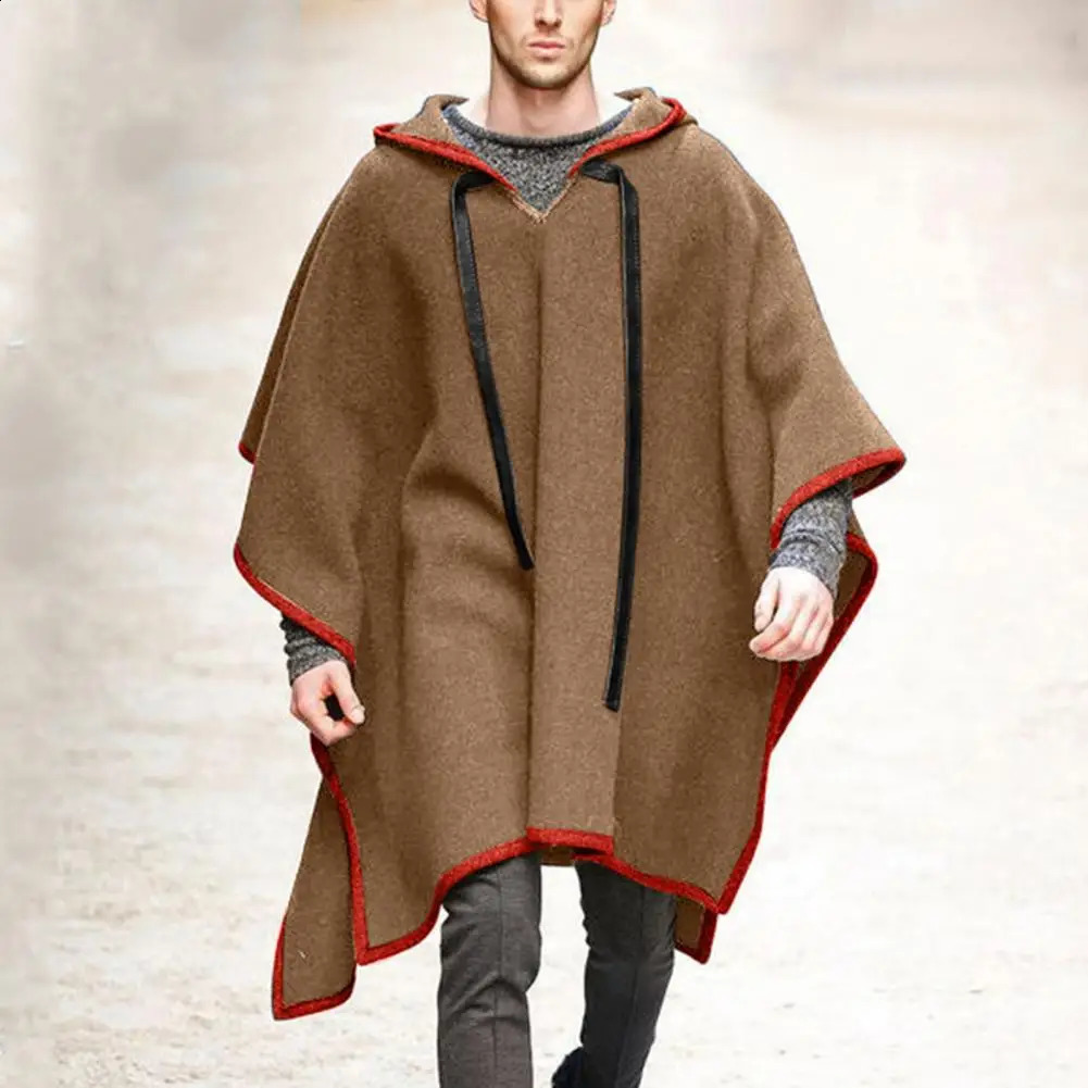 Retro mens raincoat oversized hat irregular trench mens jacket coat hood solid color cape for women 240823