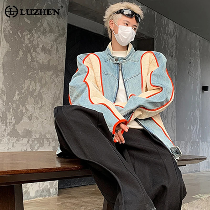 LUZHEN Spring Personality Splicing Denim Jackets Stylish Handsome Street Mens Coats Korean Reviews Many Clothes LZ2555 240823