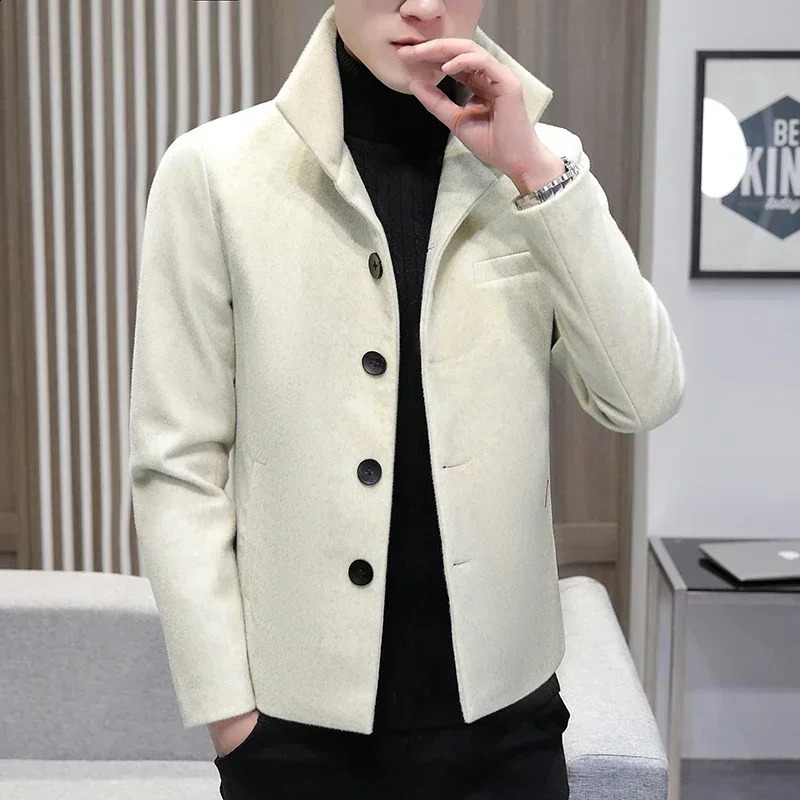 2024 autumn and winter single displacement windproof machine ultra-thin short mens wool jacket retro thick casual windproof machine jacket S-3XL