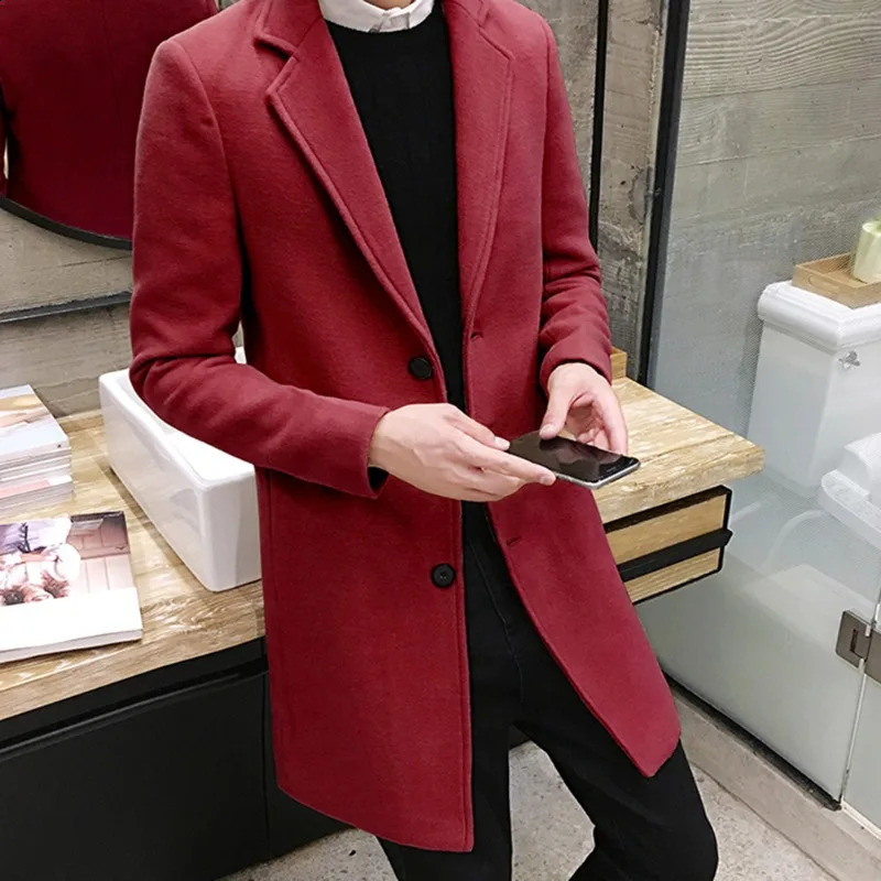 Mens wool coat mens fashion medium long boutique solid color business casual wool coat mens high-end ultra-thin coat size S-5XL 240823